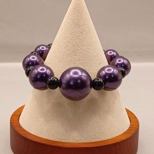 Vintage Lovely Deep Purple Faux Pearl Stretch Bracelet of Work or Play Versatile